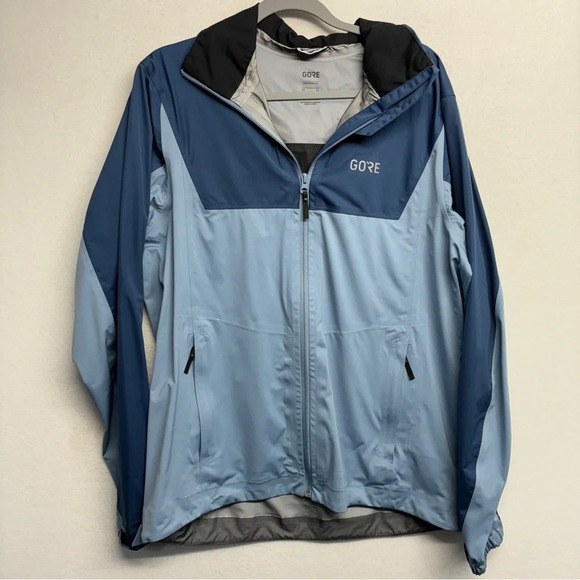 Gore Wear Tex Full Zip Jacket Windbreaker Cycling Hooded Blue Men's XL - Picture 1 of 6